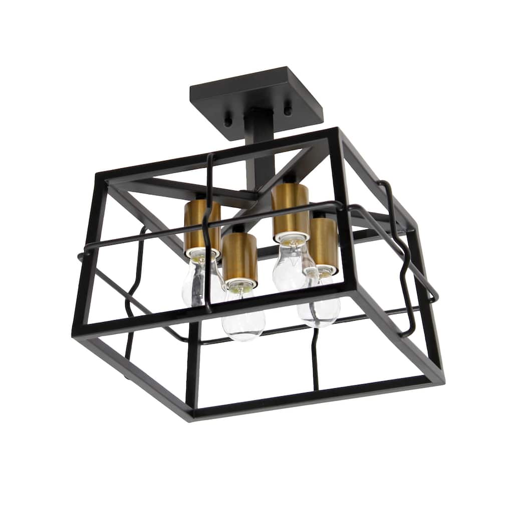 Four Light Decorative Squared Semi Flush Mount Ceiling Light Fixture - 13" - Black