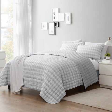 Sweet Home Collection 3 Piece Embroidered Checkered Quilt and Pillow Sham Set