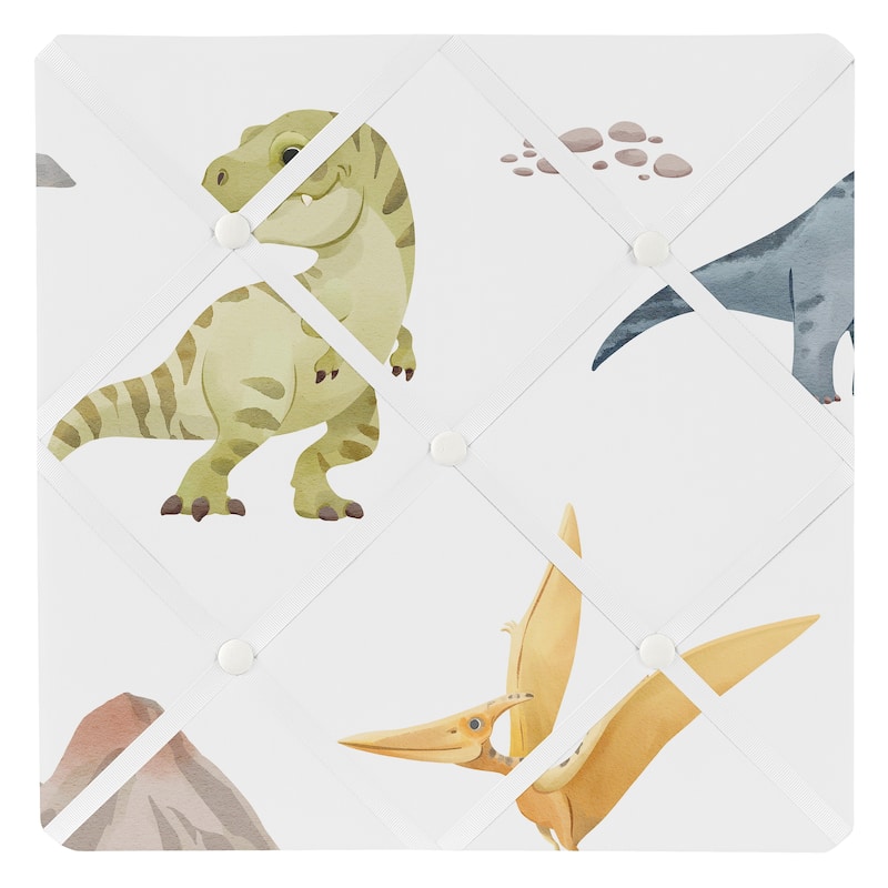 Sweet Jojo Designs Watercolor Dinosaur Dino Boy 13-inch Fabric Memory Photo Bulletin Board -Blue, Green, Modern Dinosaurs Nature