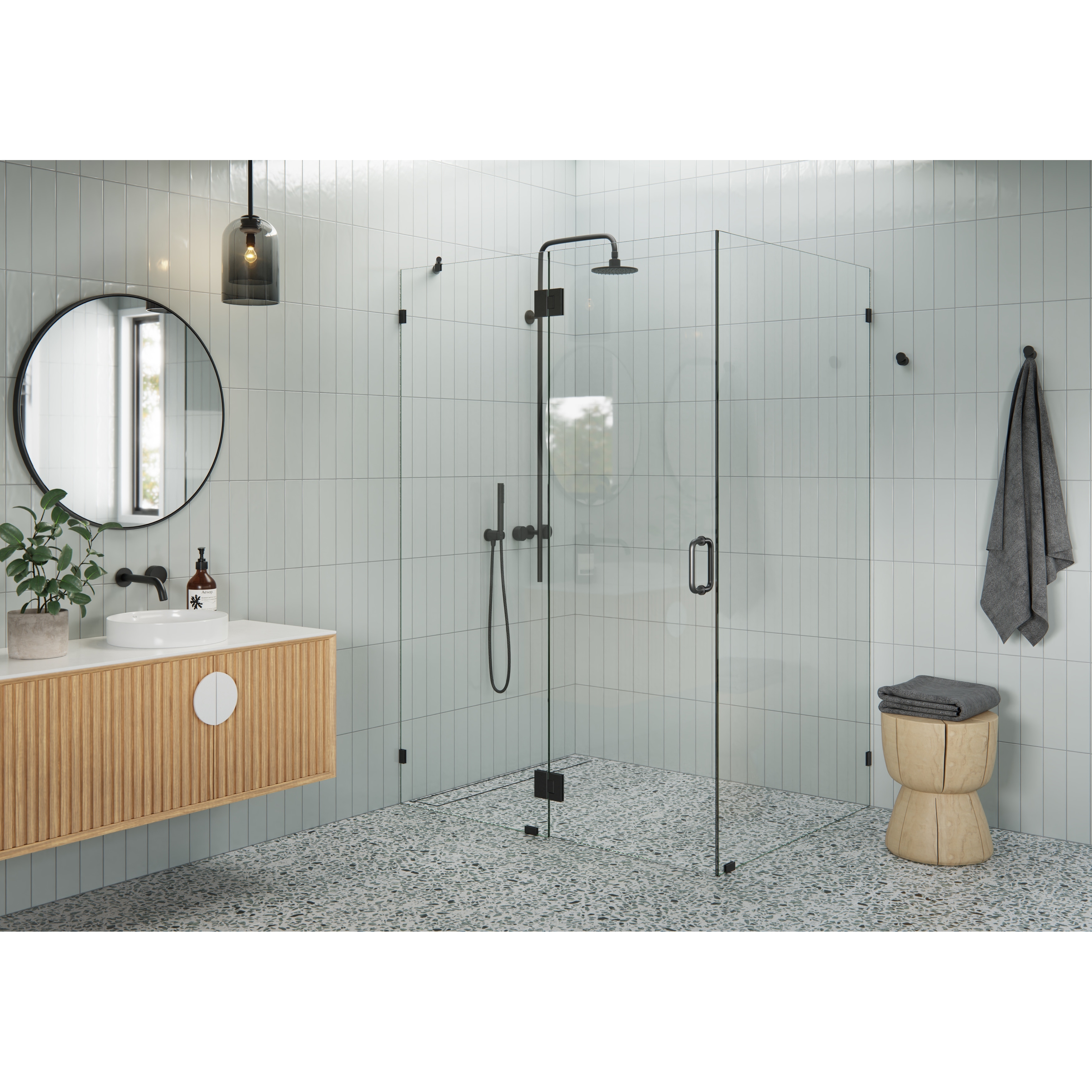 Glass Warehouse 78" x 55" x 39" Frameless 90 Degree Shower Enclosure - Glass Hinge