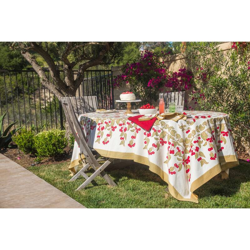 Couleur Nature Cherry Tablecloth - Red/Green - 71" x 142