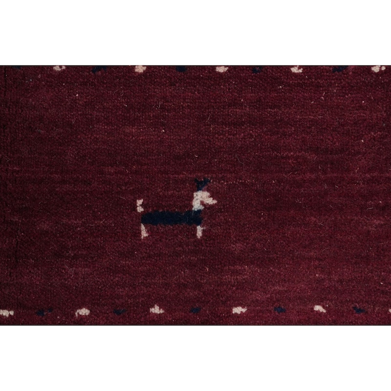 Hand Knotted Oriental 100% Wool Carpet Tribal Animal Pictorial Red Gabbeh Area Rug - 7' 11'' X 8' 3''