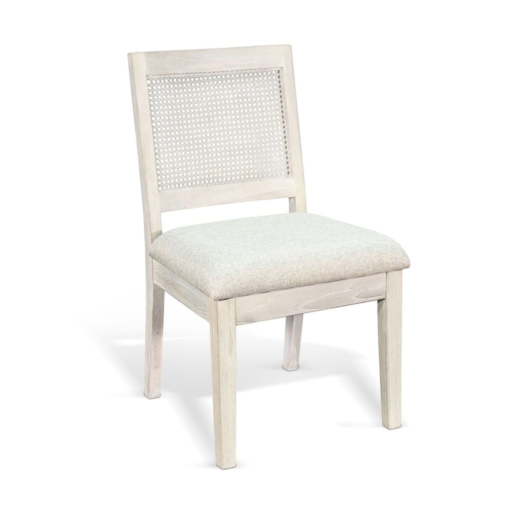 Zemi Dining Chair Set of 2, Rattan Back, Beige, Light Gray Solid Wood