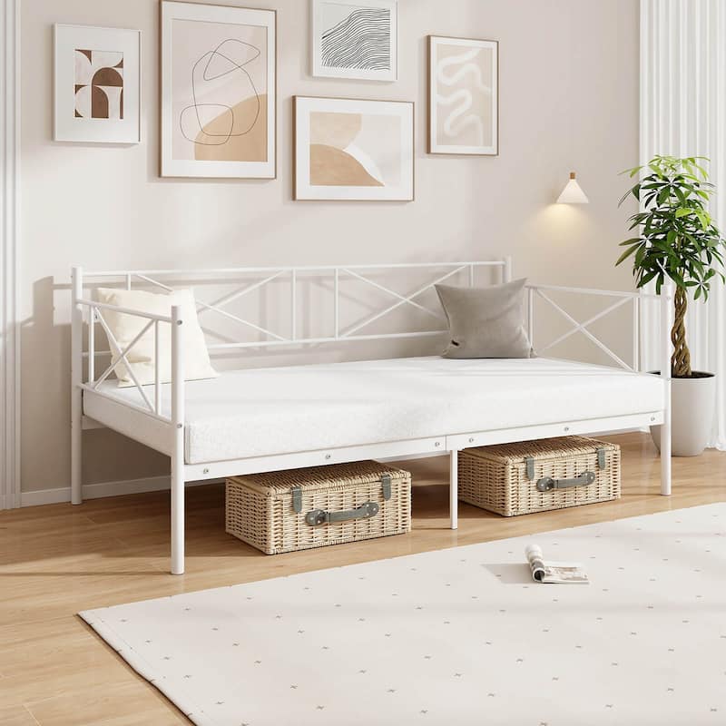 Gymax Twin Size Metal Daybed Modern Platform Bed w/ Heavy-duty Metal