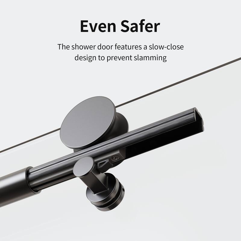 56-60" W x 74" H Frameless Single Sliding Shower Door, 8mm Tempered Glass, Soft-Close Panel, Reversible Install - 60x74"