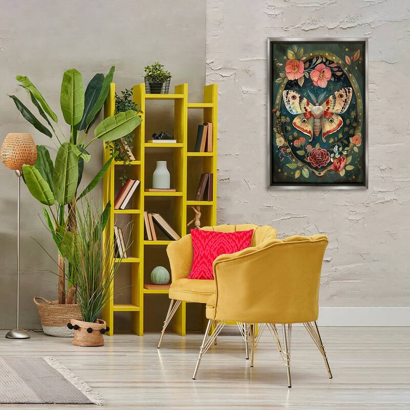 Stupell Victorian Moth & Florals Framed Floater Canvas Wall Art Design By The Dutch Lady