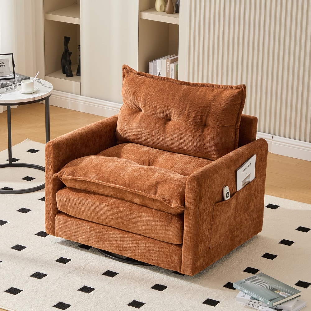 360°Swivel Barrel Chair Single Armchair Chenille Sofa Accent Chair with Thick Padded and Side Storage Pockets