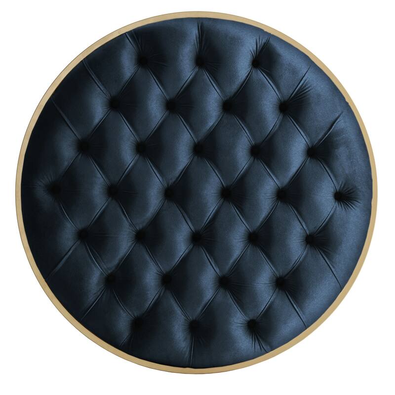 Perdita Gold Finish Velvet Round Tufted Ottoman by iNSPIRE Q Bold