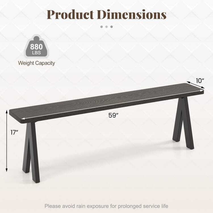 Dark Brown Zinc-Iron Alloy Garden Bench Set of 2 with 800 lbs Capacity - 59" x 10" x 17"