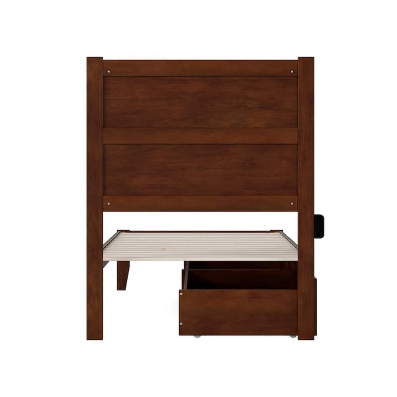 Twin XL Bed with Drawers - Elegant Walnut Platform Bed Frame - Storage Bed, Modern Design