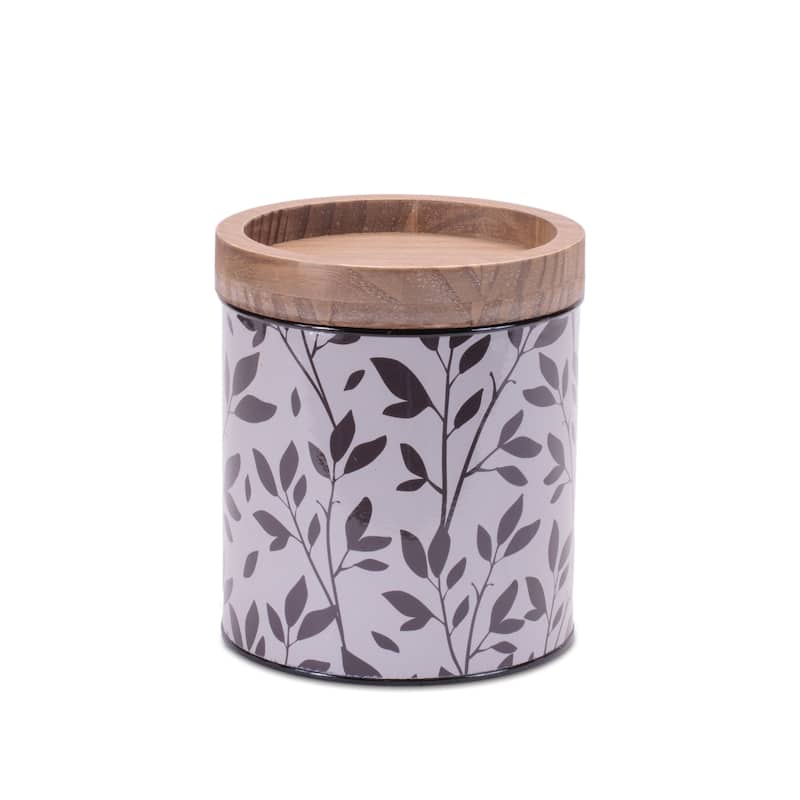 Metal Patterned Canister with Natural Wood Lid (Set of 3)