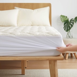 Organic Cotton Waterproof Quilted Mattress Pad, Fitted Stretchy Side Skirt Fits up to 18"