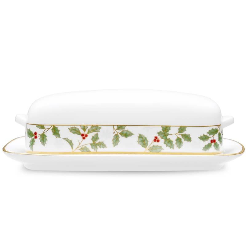 Noritake Holly & Berry Gold Covered Butter, 8"