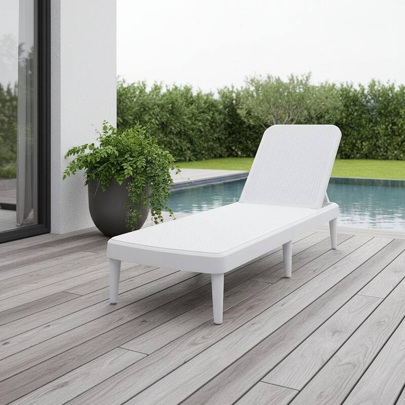 75" White Heavy Duty Plastic Outdoor Stacking Chaise Lounge - White