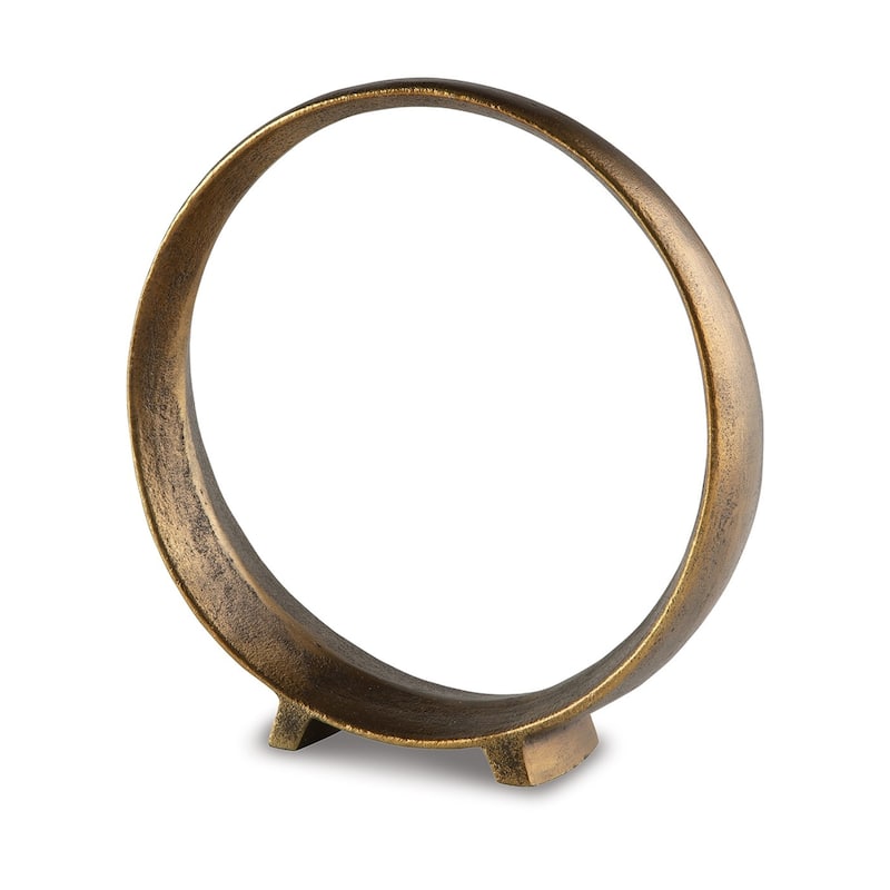 Dalie 12 Inch Sculpture, Set of 2, Round, Antique Brass Tone Cast Aluminium