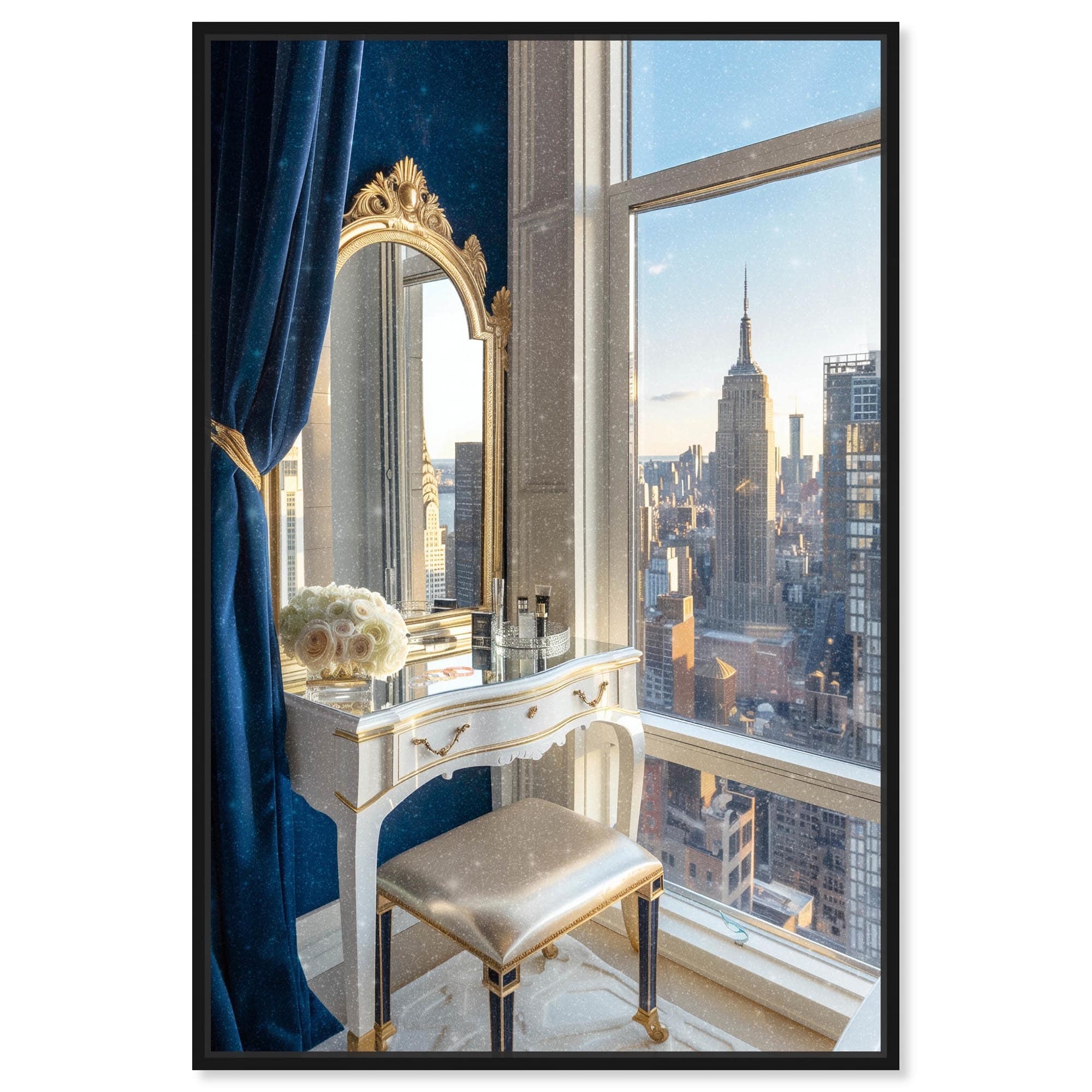 Blue Vanity New York Canvas Trendy Bathroom Art by Notoriart