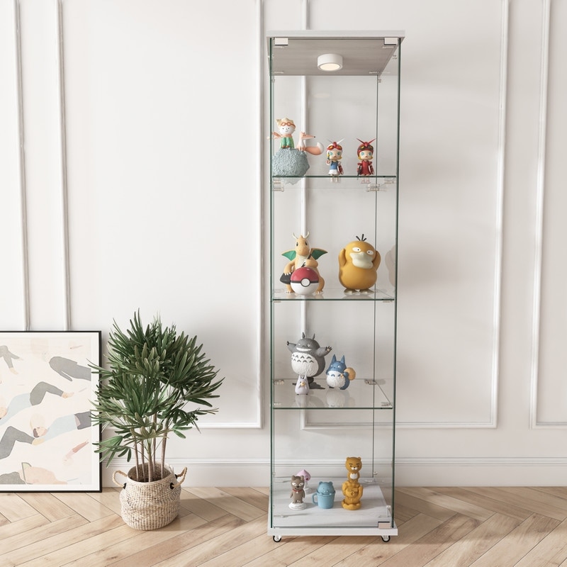 Modern 1-Door 4-Shelf Tempered Glass Display Cabinet with LED