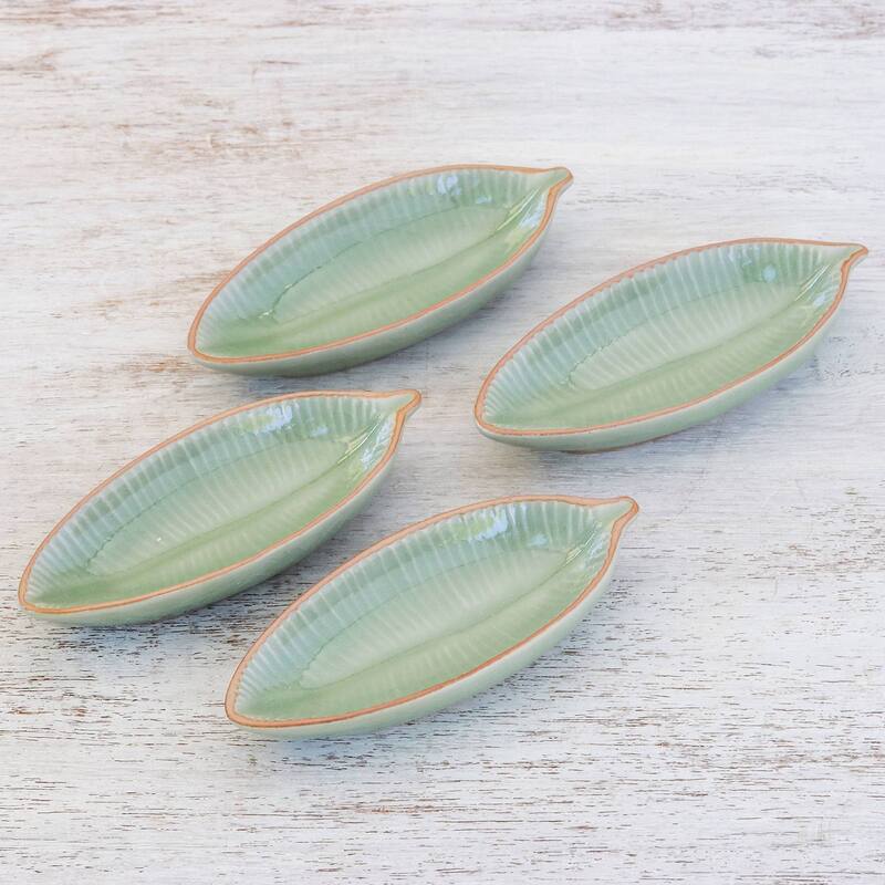 Novica Handmade Festive Banana Celadon Ceramic Appetizer Bowls (Set Of 4)
