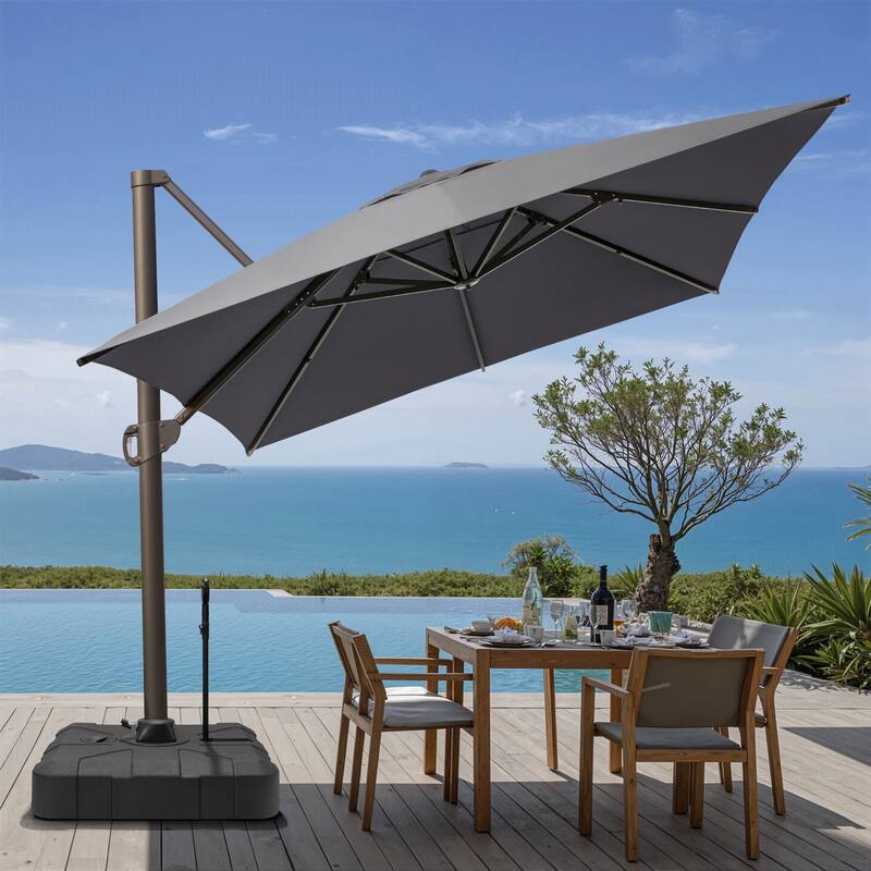 13 ft x 10 ft Luxury Outdoor Aluminum Patio Cantilever Offset Umbrella with Wheeled Base Included - Dark Grey