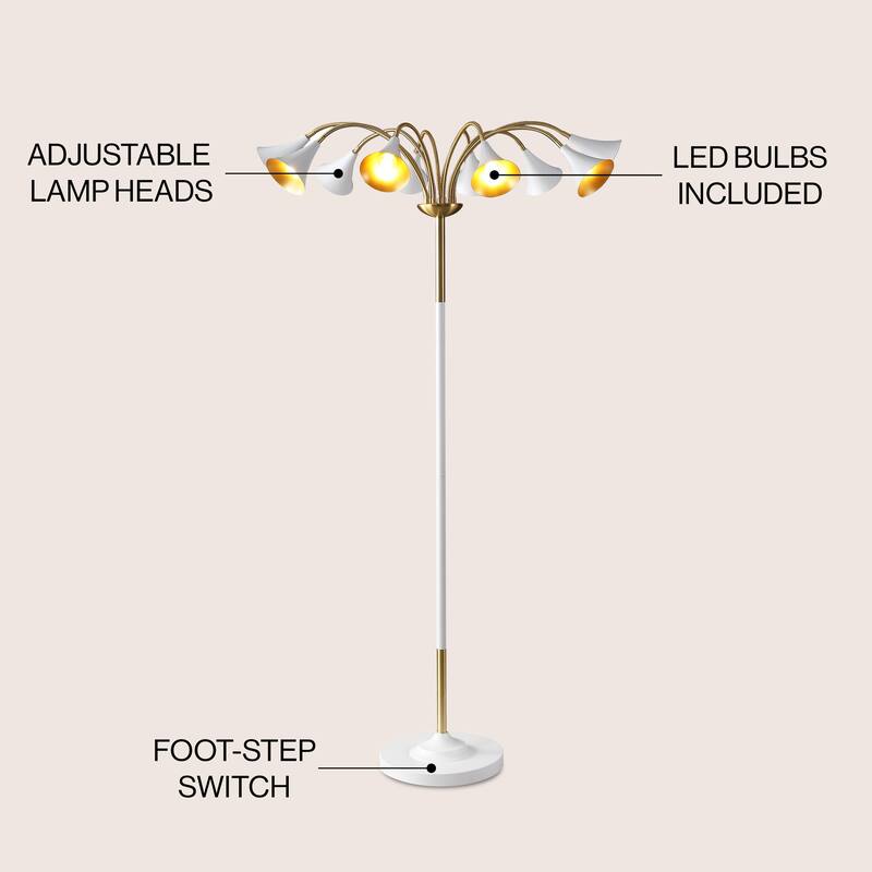 Nora 61" 10-Light Mid-Century Modern Iron Medusa Multi Head LED Floor Lamp, by JONATHAN Y