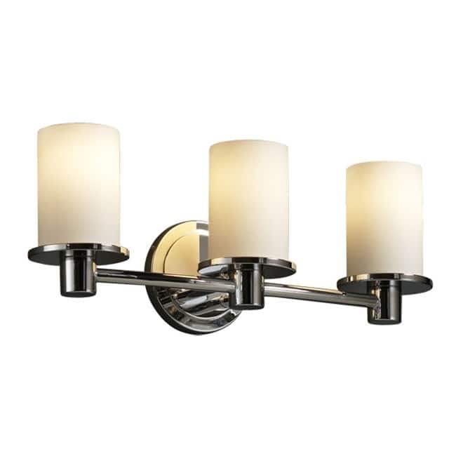 Justice Design Fusion Rondo 3-light Polished Chrome Bath Bar, Opal Cylinder - Flat Rim Shade