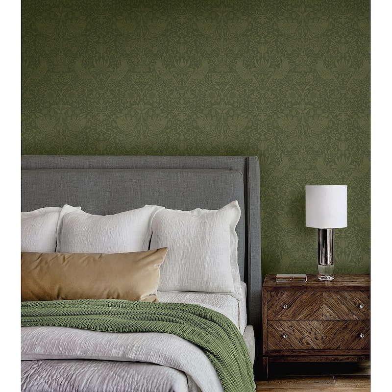NextWall Tonal Bird Garden Peel and Stick Wallpaper