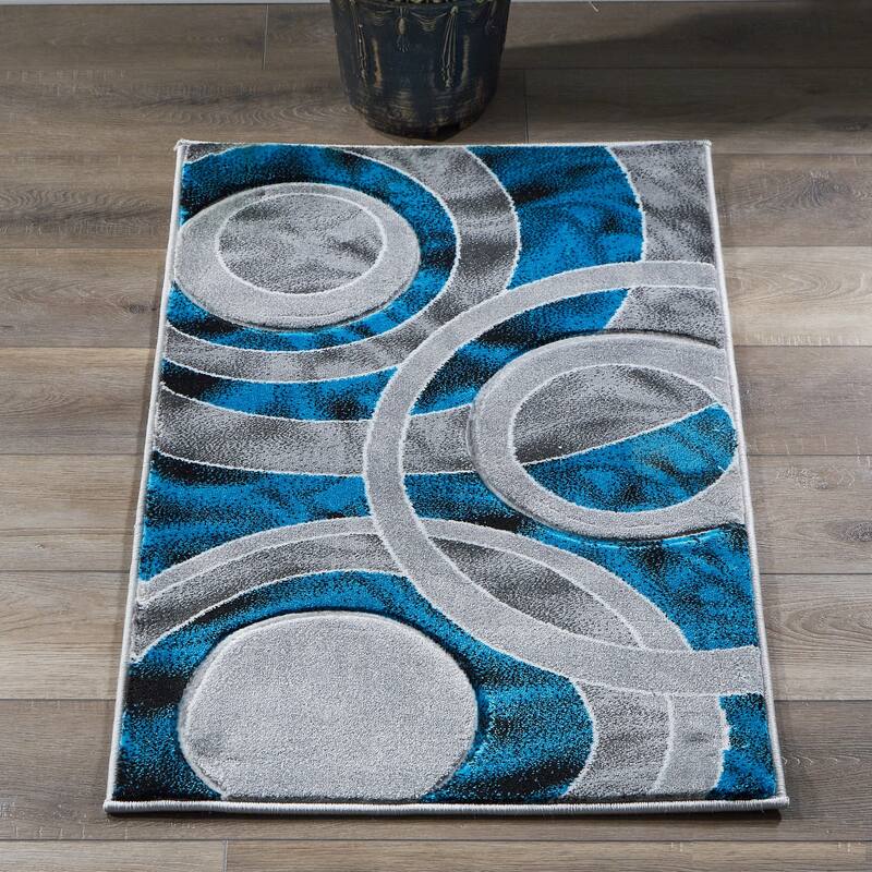 Orelsi Collection Abstract Area Rug - 2'1" x 3'3" - Turquoise/Grey