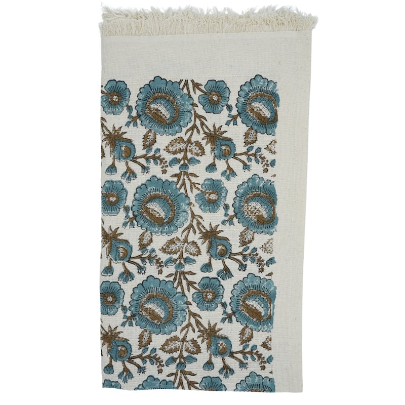 Fabdivine Honeycomb or Waffle Weave Hand Block Floral Print Hand Towel, Kitchen Gift Use