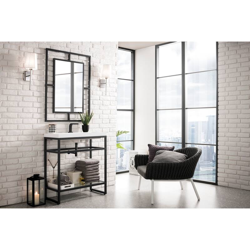 James Martin Vanities Boston 31.5" Stainless Steel Sink Console, Matte Black w/ White Glossy Composite Stone Top