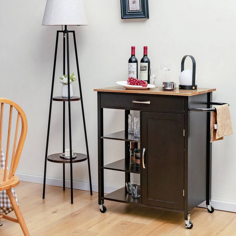 Gymax Mobile Kitchen Island Cart Serving Utility Trolley Drawer Shelf