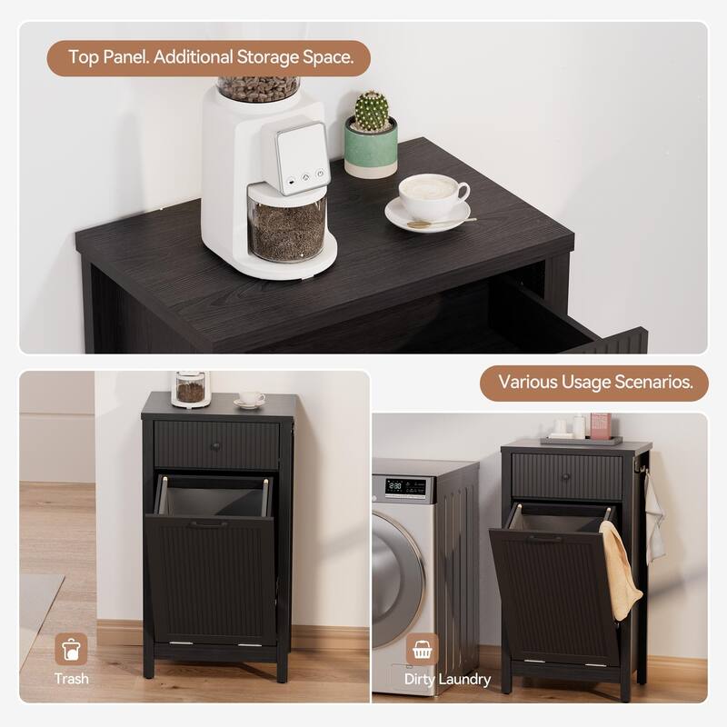 Black 10 Gallon Tilt Out Trash Cabinet with Drawers