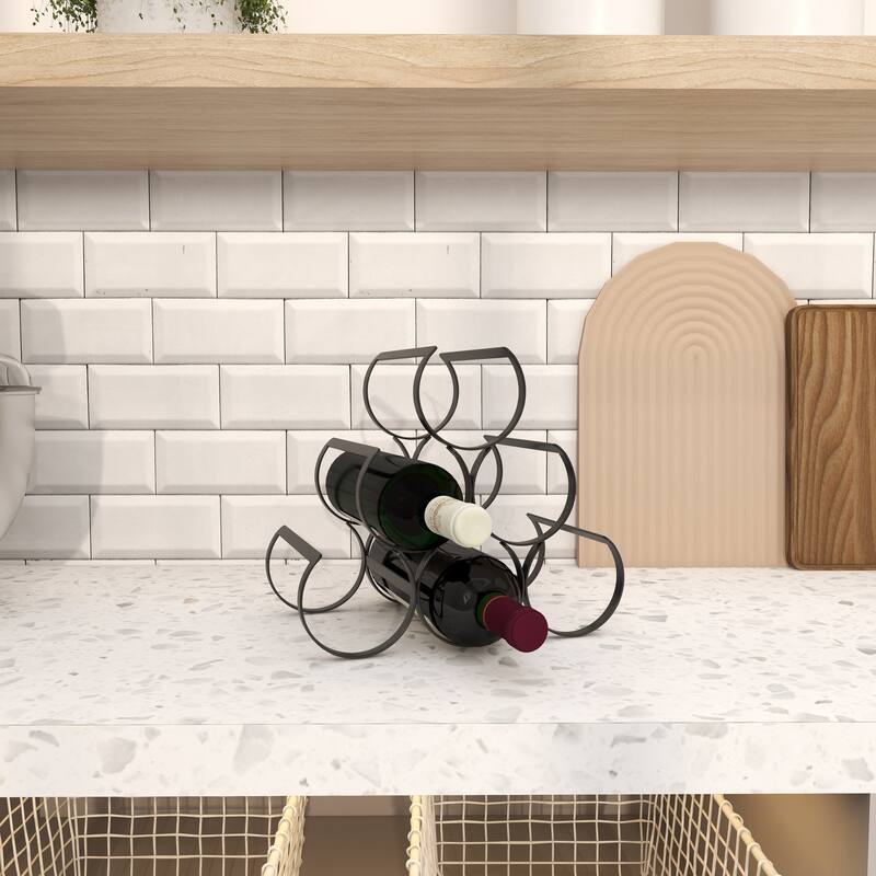 Black Metal Minimalistic 6 Bottle Wine Rack with Curved Holders