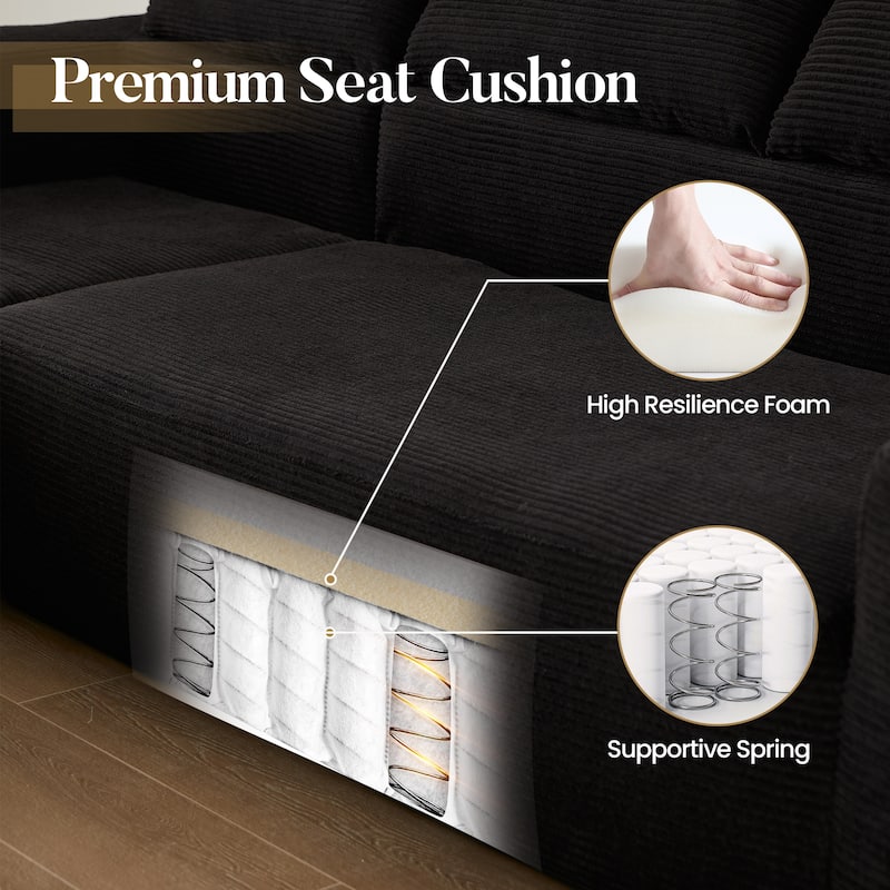 HOOOWOOO Modern L-Shaped Sectional Sofa Corduroy Upholstery Couch with Pillows