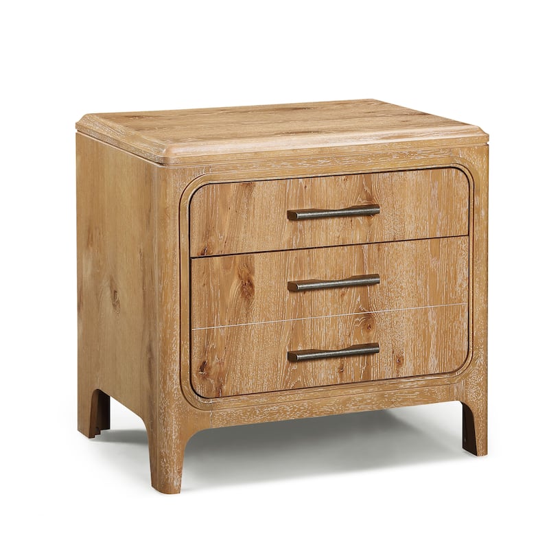1pc Natural Wood Finish Three Drawer Nightstand Wooden Bedroom Furniture - Natural Wood+Brown