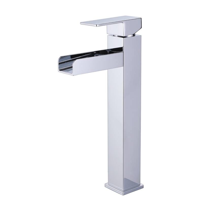 Single Handle Square Tall Waterfall Bathroom Sink Faucet