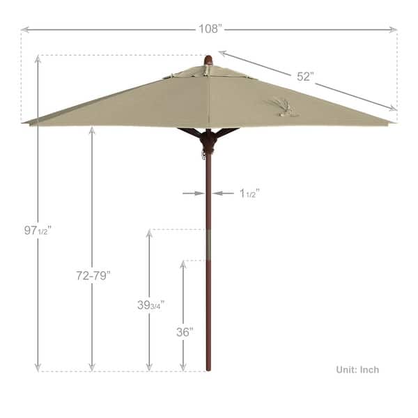 dimension image slide 14 of 21, California Umbrella 9ft Marenti Wooden Sunbrella Patio Umbrella with Sunbrella Fabric, Base Not Included