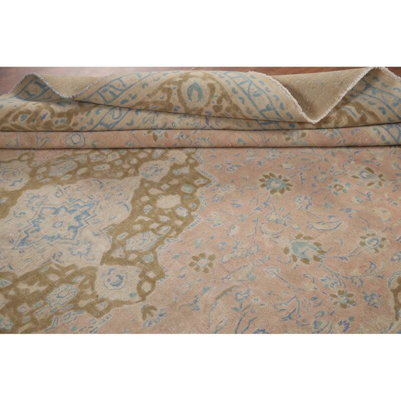 Hand Knotted Oriental 100% Wool Carpet Traditional Floral Pink Mashad Area Rug - 12' 9'' X 9' 5''