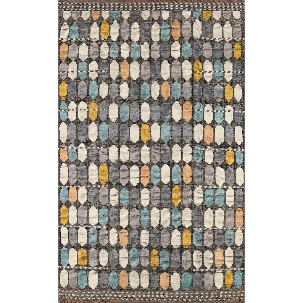 All-Over Geometric Moroccan Contemporary Area Rug Handmade Wool Carpet - 5'11"x 9'7"