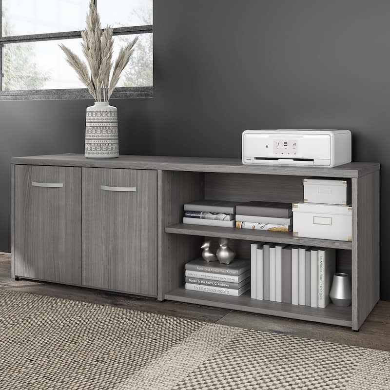 Hybrid Low Storage Cabinet with Doors by Bush Business Furniture - Platinum Gray