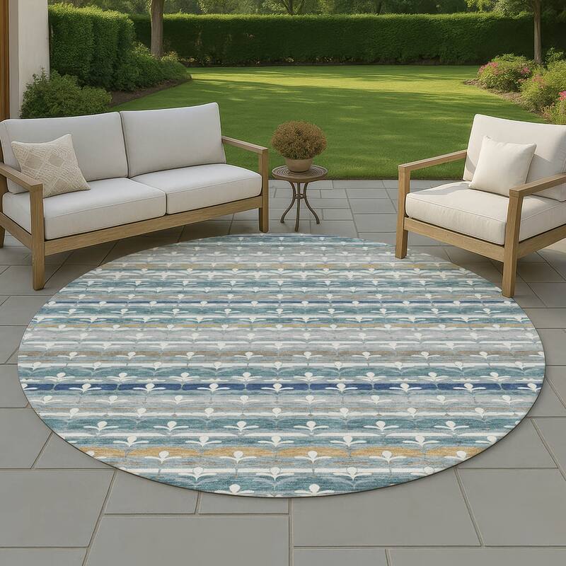 Machine Washable Indoor/ Outdoor Stripe Bramlage Chantille Rug - Teal - 8' x 8'
