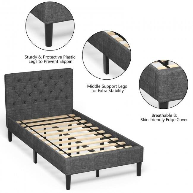 Upholstered Bed Base with Button Stitched Headboard