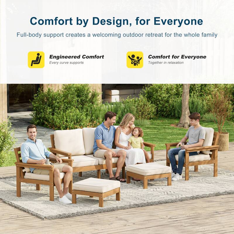 All-weather HIPS Outdoor Sofa Set with Detachable Cushions (Set of 5)