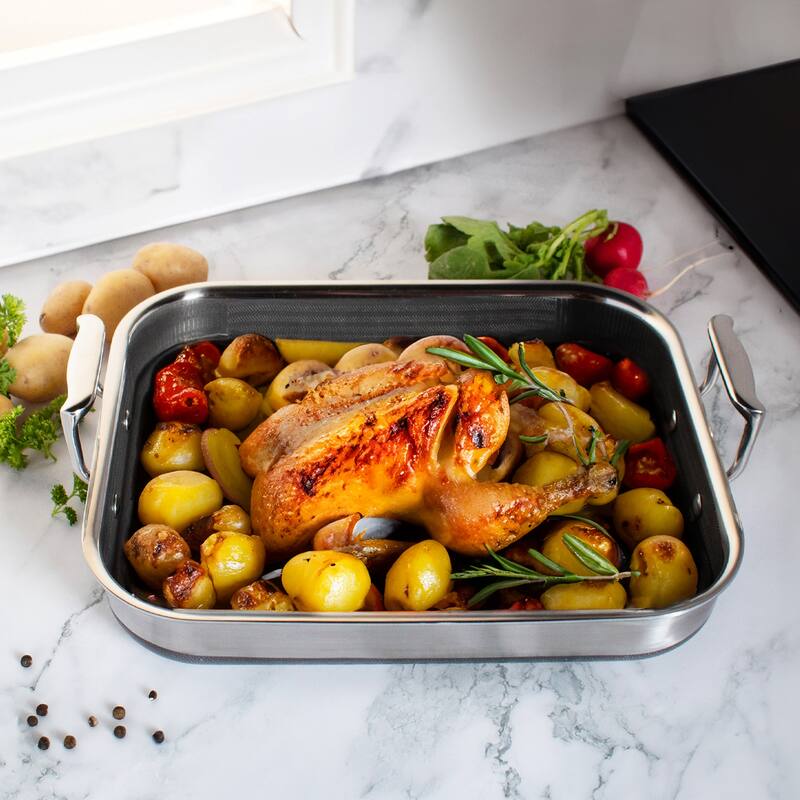 DiamondClad 14-inch Hybrid Nonstick Roasting Pan with Rack - 14 x 12