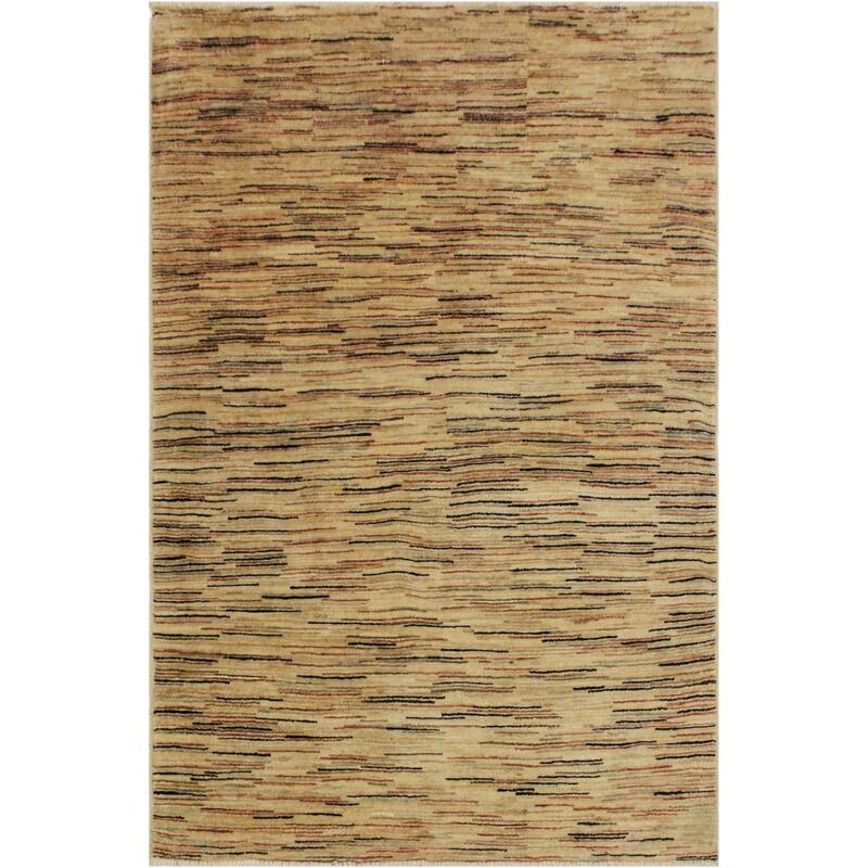 Boho Earthline Gabbeh Hand Knotted Wool Area Rug - 3'9'' x 5'9'' - Beige/Black/Brown/Blue