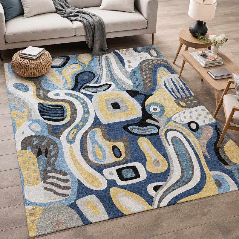 Machine Washable Indoor/ Outdoor Modern Picasy Chantille Rug
