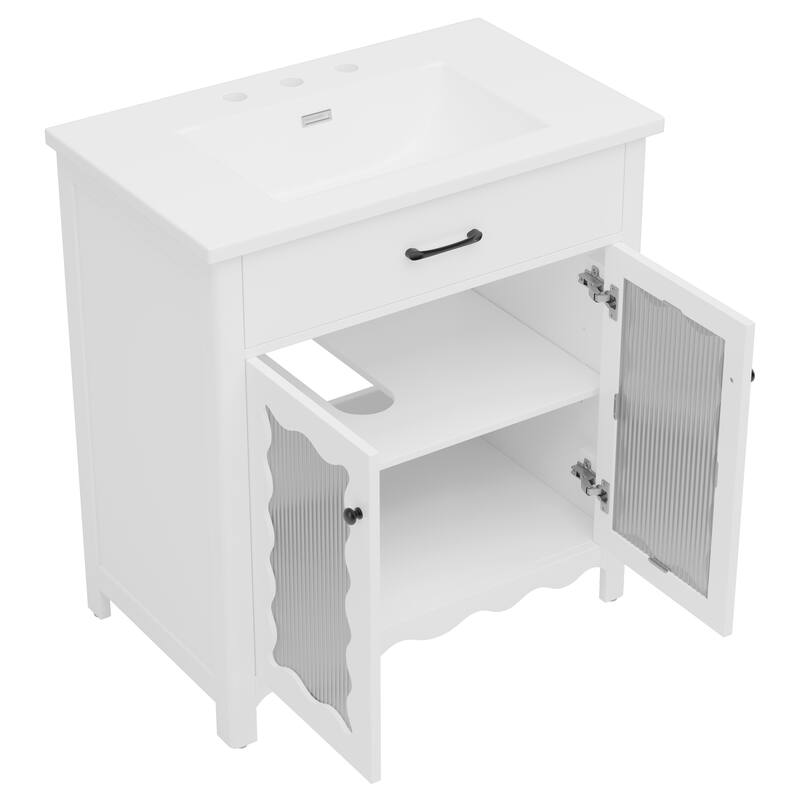 Christopher Knight Home - Alaric 31" Bathroom Vanity with Ceramic Sink and Tempered Glass Door