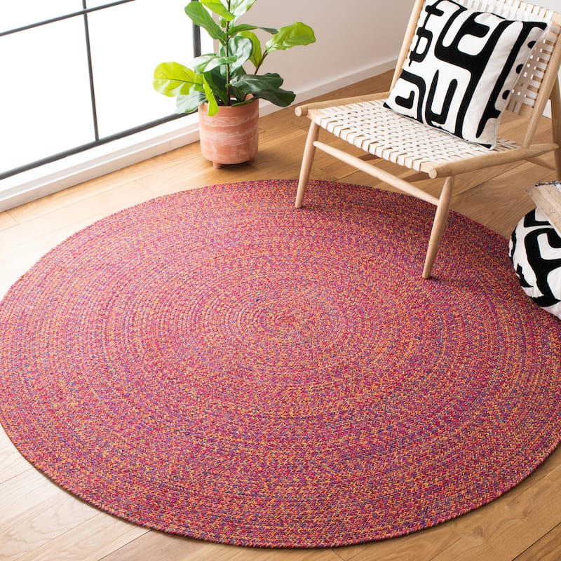SAFAVIEH Braided Coline Cotton Flatweave Rug - 5' Round - Red/Yellow