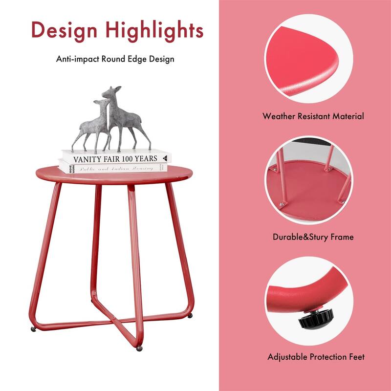 Patio Side Tables for Outside, Small End Table Accent Table Metal Round for Deck Garden Porch Balcony Yard Lawn
