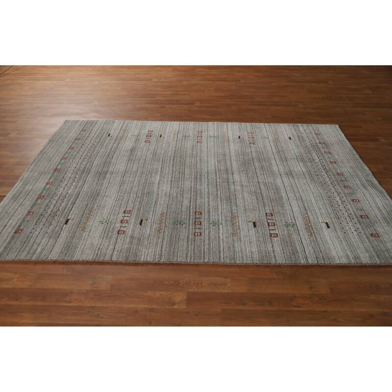 Hand Knotted Oriental 100% Wool Carpet Tribal Animal Pictorial Greys & Charcoal Gabbeh Area Rug - 7' 9'' X 5' 1''