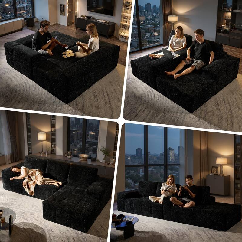 OVIOS Starry Sky Fabric Chaise Lounge Sofa-Black